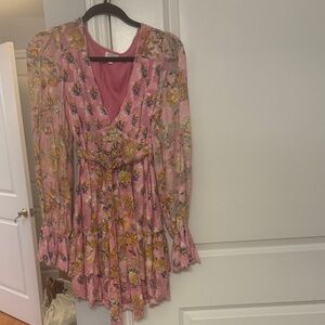 HEMANT & NANDITA Pink Floral Long Sleeve Dress